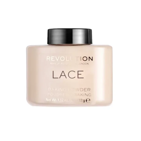 Poudre Libre Révolution "Lace" dans un pot transparent avec un couvercle noir, contenant 32g de produit pour le maquillage.